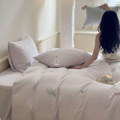 法式公主风秋冬款全棉密10棉0纯皱皱纱精刺绣四件套WLA床单床上用