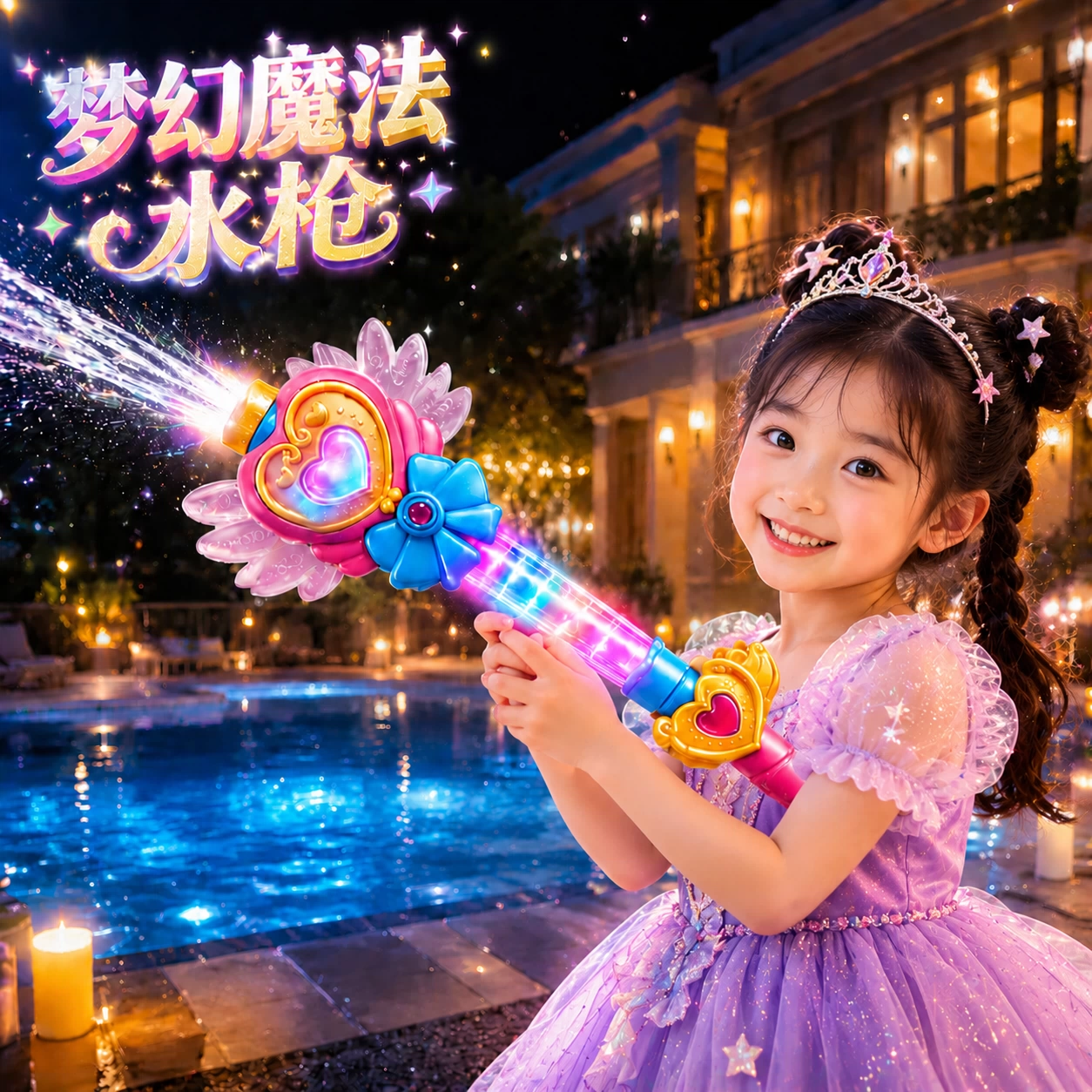 魔法仙女棒水枪儿童抽拉式玩水打水仗呲水枪新款女孩电动发光玩具