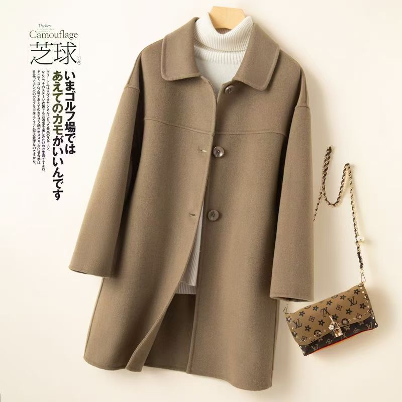 双面羊毛大衣女中款娃娃领