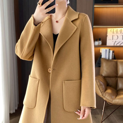 双面羊毛大衣2024春秋中长款小个子短款100%纯羊毛呢子加厚外套女