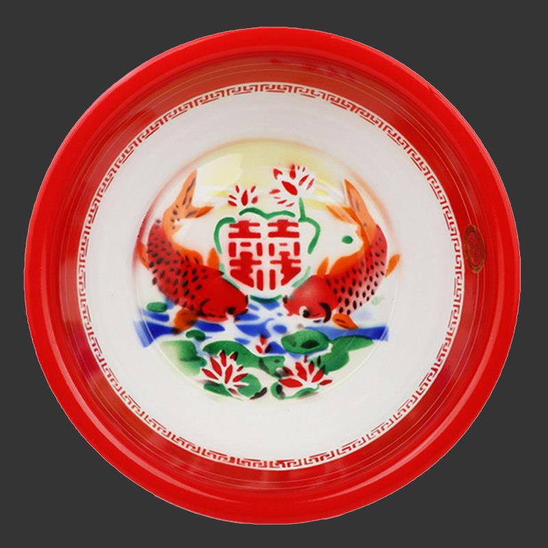 结婚喜盆女方新娘陪嫁搪瓷脸盆娘家婚庆用品嫁妆洗脸红盆套装一对