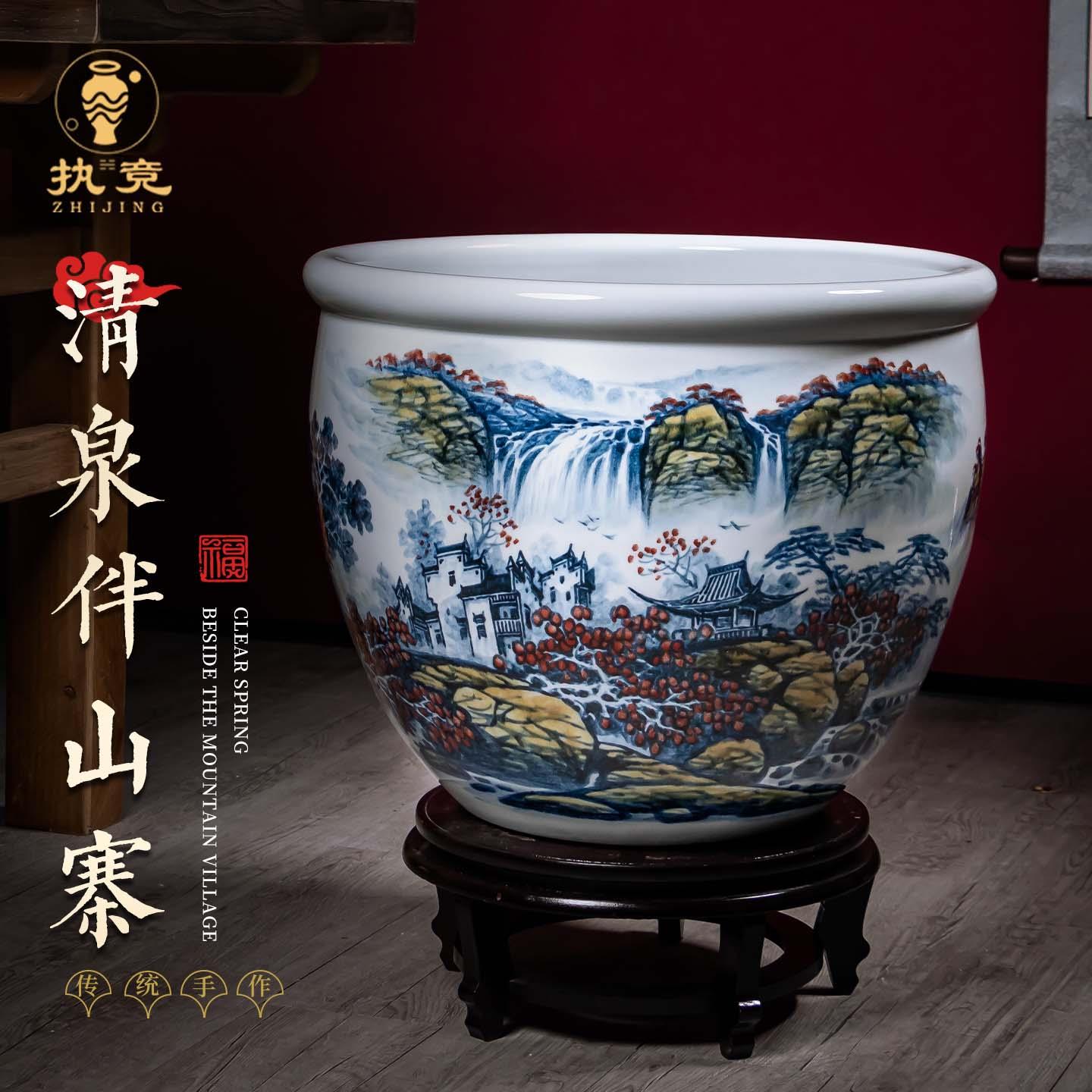 大师手绘景德镇陶瓷书画缸客厅书房收纳落地卷轴缸特大号花盆摆件