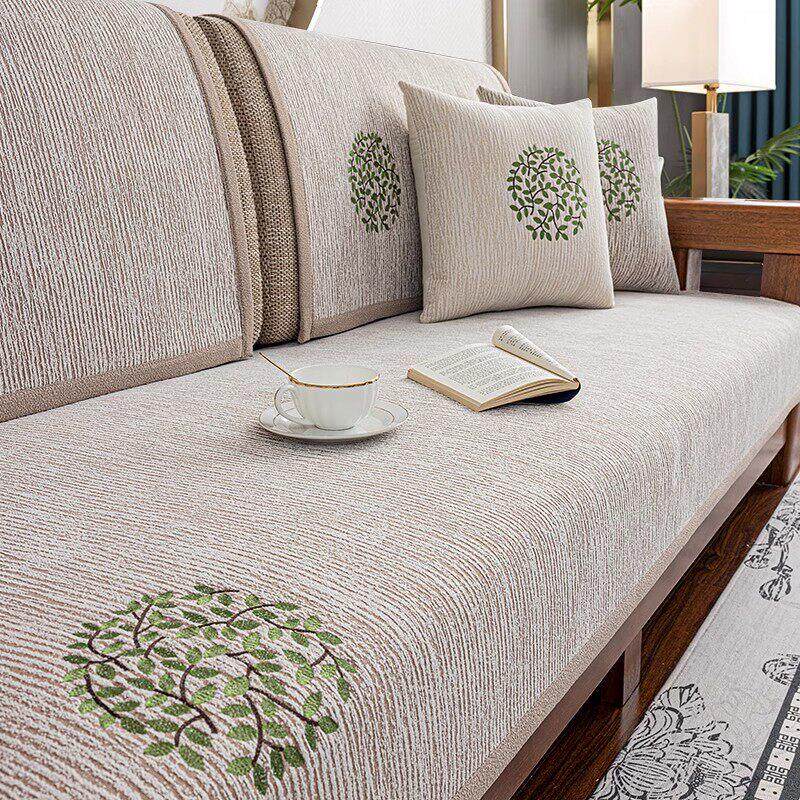 新中式沙发垫四季通用防滑实木坐垫雪尼尔沙发套罩高端沙发盖布巾