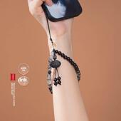 手机挂绳天然黑发晶黑檀木原创高档文艺串珠手机炼高级精致女款 手