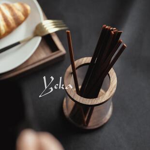 黑胡桃木吸管收纳筒桌面收纳盒压克力笔筒咖啡吧台装饰艺术品摆件