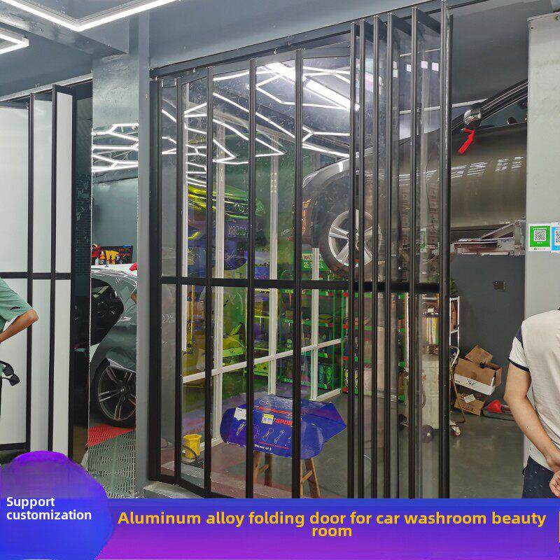 铝合金洗车店折叠门汽车房防水窗帘美容工坊隔断商场百叶水晶推拉