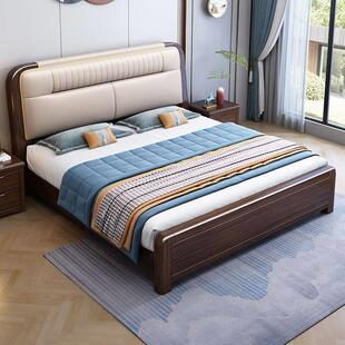 紫色檀香实木床1.5米新中国风双人床1.8米主卧室无障碍豪华储物软