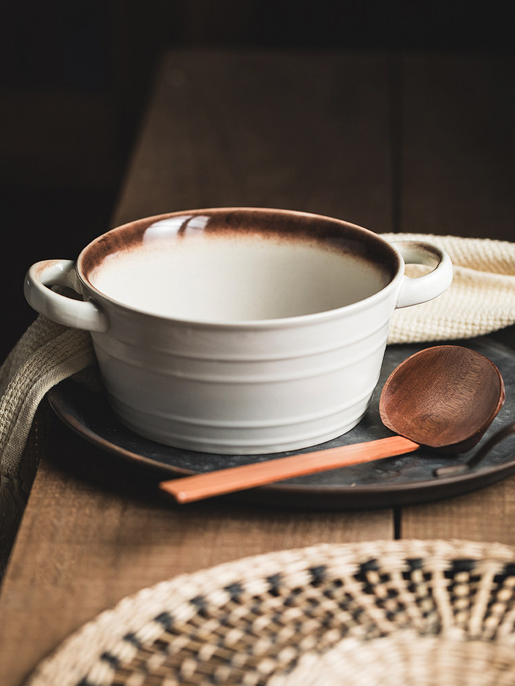 in Wind餐具大面碗加厚防烫双耳汤碗家用日式陶瓷碗漂亮餐具沙拉