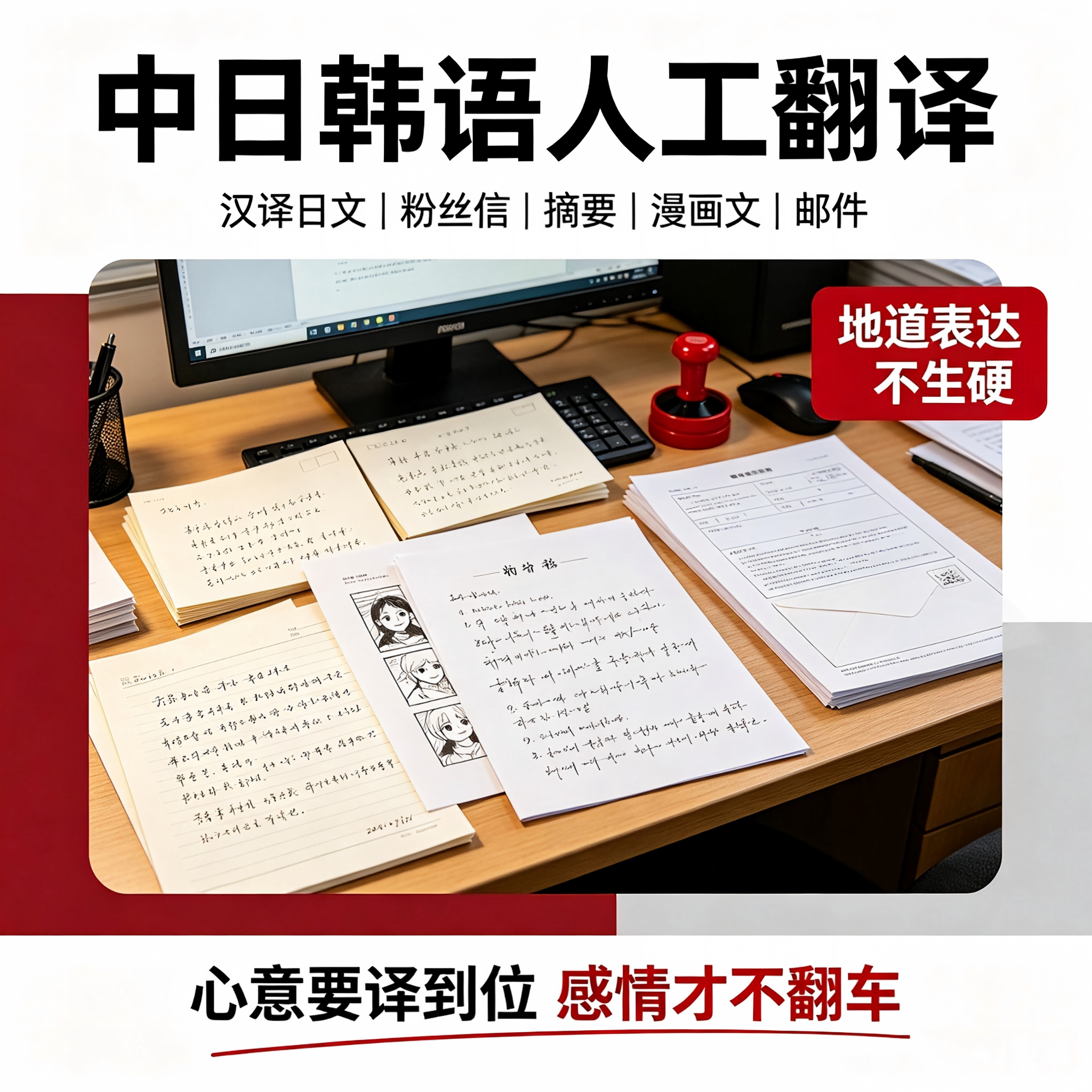 中日韩语翻译服务汉译日文粉丝信摘要专业翻译地道加急邮件漫画文