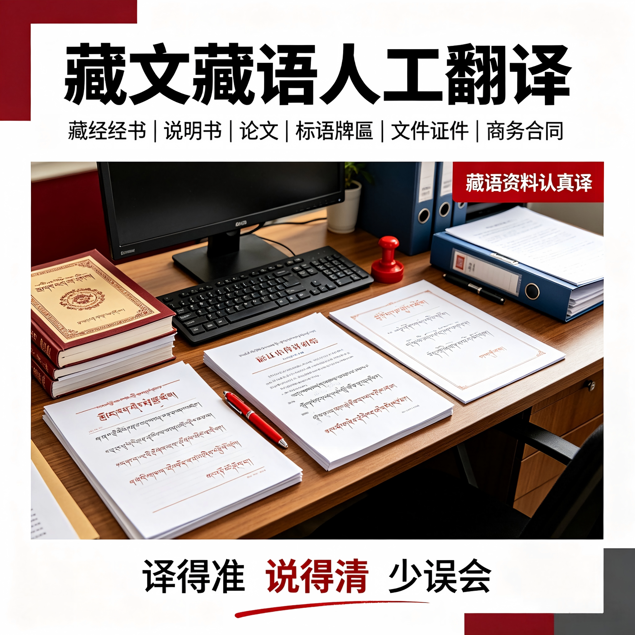 藏文藏语人工翻译藏经经书说明书论文标语牌匾文件证件商务合同中图片