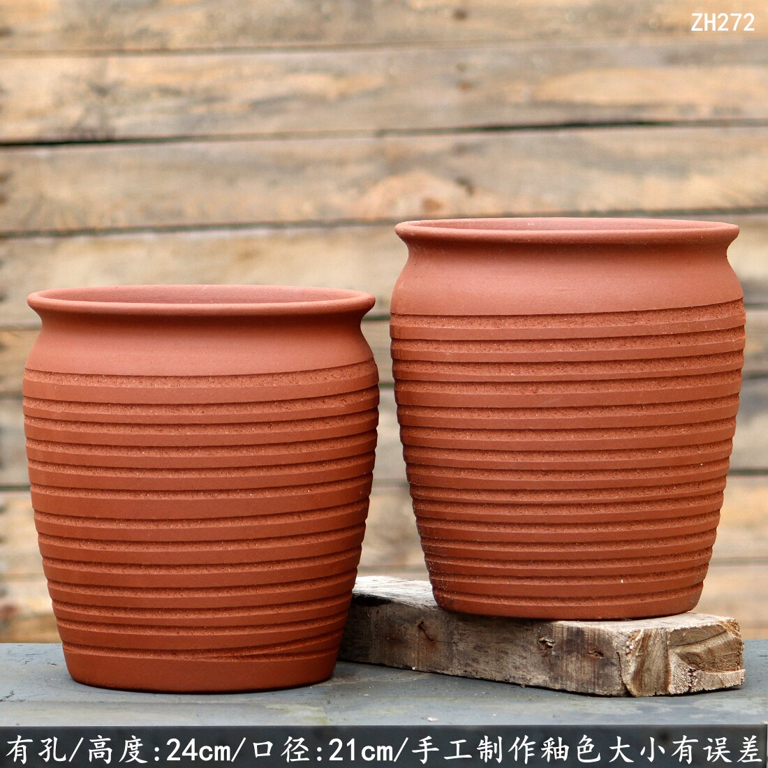 手工红陶大口径吸水透气花盆图片