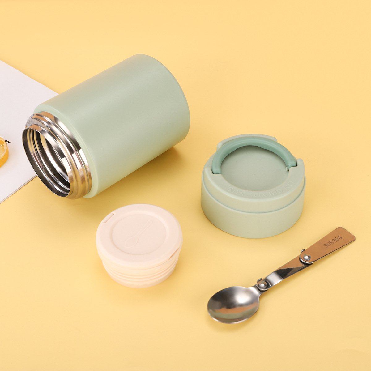 新款316不锈钢焖烧杯手机支架带勺子手提焖烧罐真空保温杯