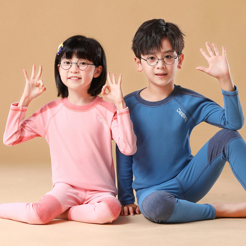 儿童秋衣秋裤双面绒男女童加绒睡衣秋冬季青少年抗菌保暖内衣套装