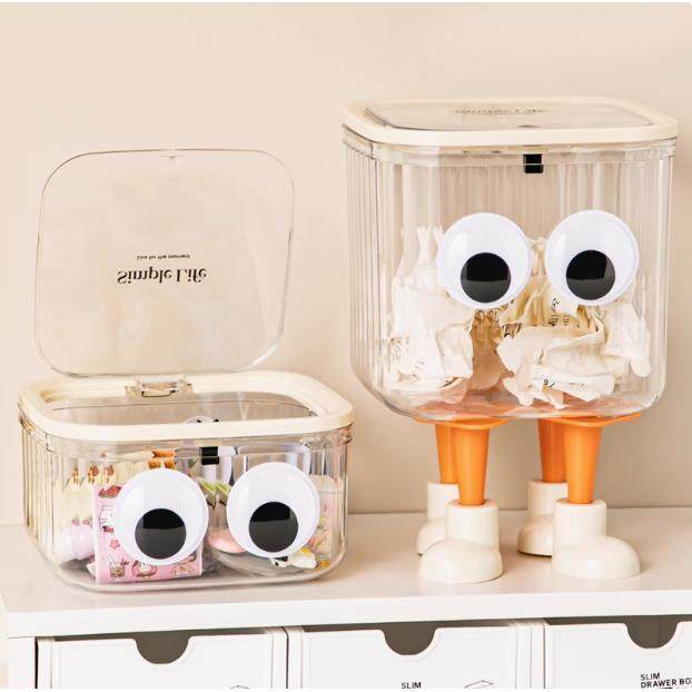桌面发饰收纳盒DIY大眼睛带盖桌面垃圾桶女生皮筋头绳发样整理盒