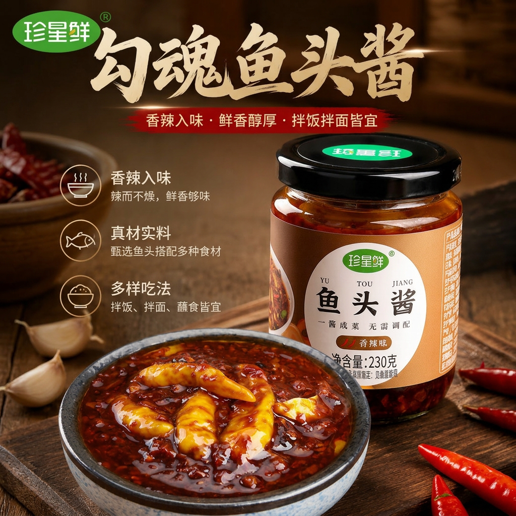 珍星鲜温州风味酱椒鱼头酱230克图片