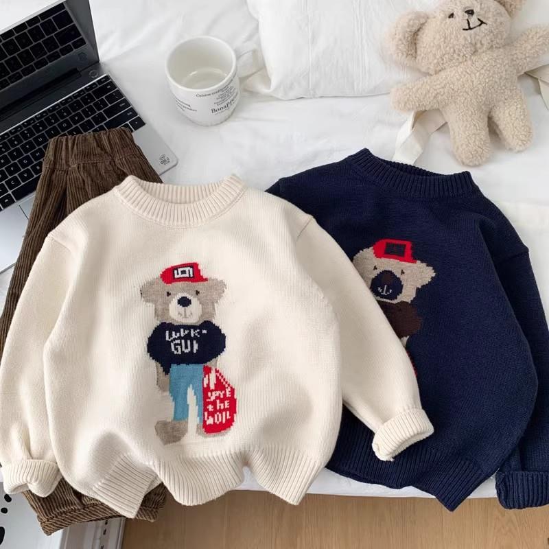 童装冬季男女童毛衣2024新款中大童男孩针织衫儿童套头卡通羊毛衫