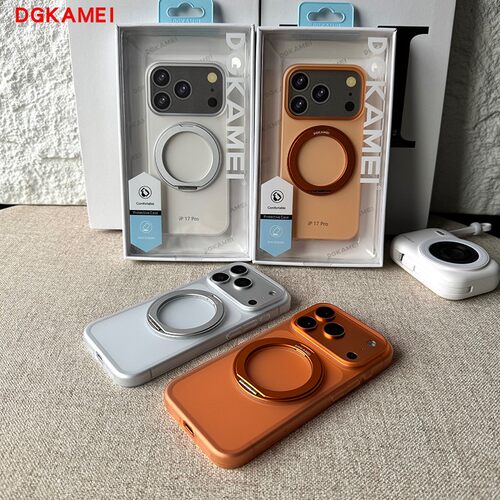 DGKAMEI适用于iPhone17Promax手机壳旋转支架新款17橙色透明高级简约磨砂轻薄手感苹果17Pro防摔磁吸保护套