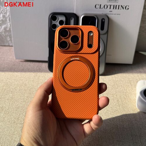 DGKAMEI适用于iPhone17Promax手机壳带支架可旋转新款简约轻薄手感苹果17Pro橙色磁吸外壳高端支点壳保护套