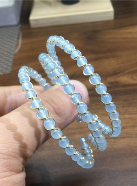 极速天然蓝玉髓搭l配14K注金编织款手链手镯 女款水晶饰品礼物