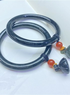 极速特价清货天然和田r玉青玉老油青莲蓬坠子款手镯镯子女款