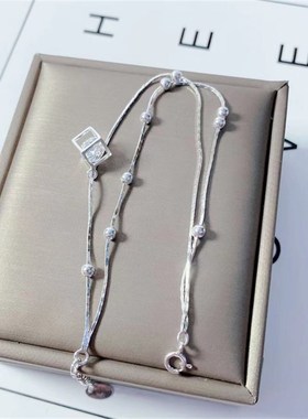 极速990足银魔方坠子双层蛇骨链款手链女款足Q银时尚Y银饰品礼物