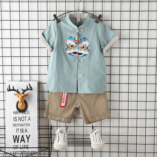 极速男童短袖汉服儿童拜年服中国风唐装夏季O薄款新年过年宝宝喜