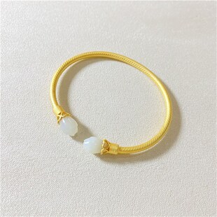 极速天然和田玉玉兰花纯银v镶嵌开口款手镯 女款足银玉石饰品礼物