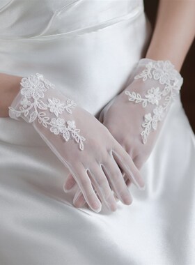 极速WG060新款超仙婚纱手套 优雅E白色蕾丝短款婚纱礼服晚宴新娘
