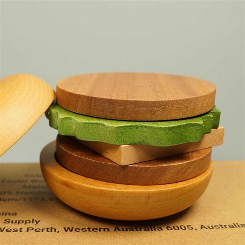 极速创意实木汉堡杯垫家用复古咖啡隔热垫茶M垫家居积木趣味桌面