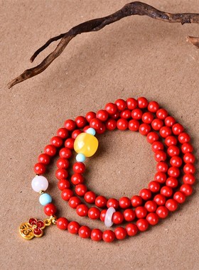极速高含量天然红砂真朱砂6毫米三D圈手链蜜蜡配件百搭款吊坠手链