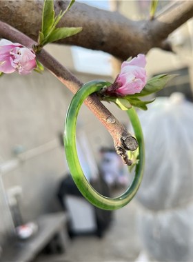 极速货不多冰底阳绿色天然俄罗斯碧玉叮当镯手Q镯女款玉器镯子饰