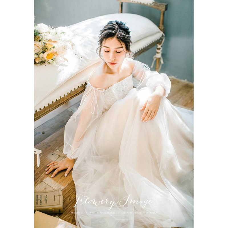 极速法式轻婚纱森系简约旅拍出门纱D拖尾超仙小个子日常外景轻纱