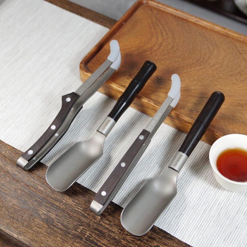 纯钛茶夹套装镊子端泡茶叶工具茶勺洗杯夹防滑功夫茶具茶道配件
