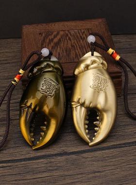 全黄铜制造蟹钳烤色拉丝封油寓意手中有钳（钱钱）手把件创意礼品