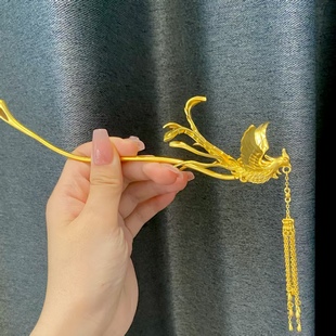 金包银凤凰凤簪新娘头饰步摇流苏国风精致发簪来料可定制