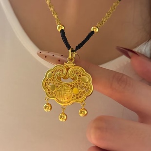 金包银平安锁吊坠福字挂坠精致百搭送节日礼物来料可定制