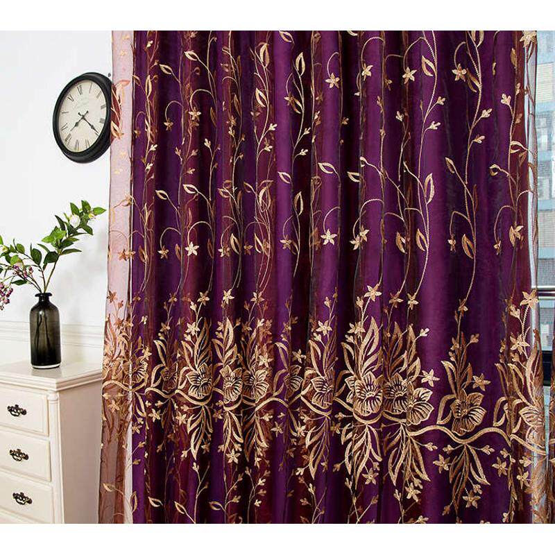 欧式高档绣花窗纱窗帘卧室客厅阳台纱帘布料田园大气酒红飘窗