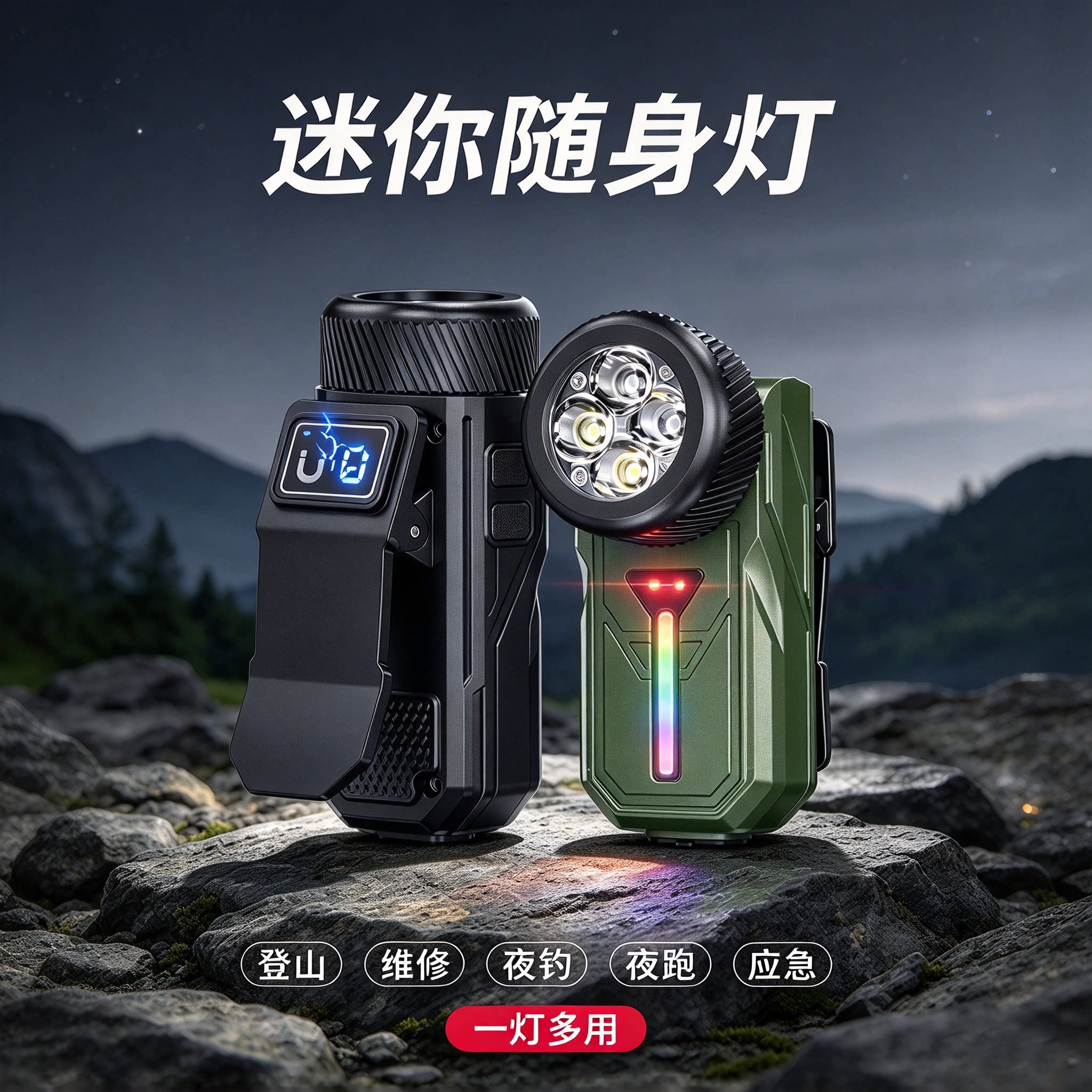 简虎户外登山夜爬强光手电筒超亮头戴式感应磁吸充电长续航帽夹灯