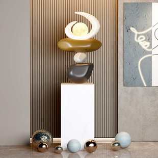 由居 创意重叠石头雕塑售楼处摆件酒店大堂落地艺术楼梯口装饰品