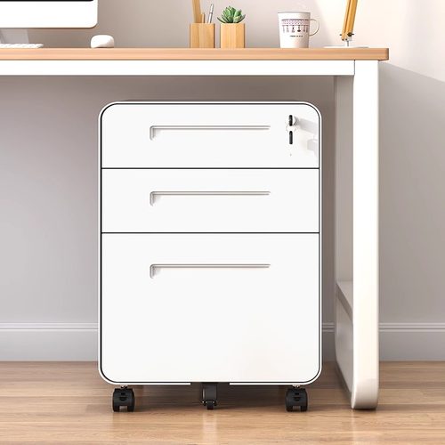 桌下活动柜铁皮文件柜办公室收纳柜移动矮柜带锁抽屉柜收纳小柜子