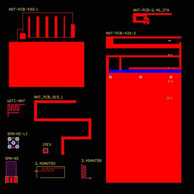RF 2.4G PCB射频 蓝牙 433 Wifi GPS GSM等天线PCB封装库