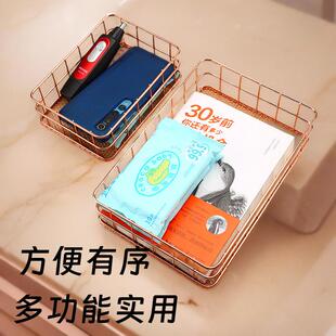 现货简约实用多功能收纳篮铁艺储物篮铁线筐化妆品办公衣柜整理