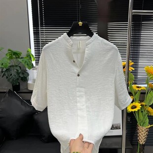 半袖 锋界服饰简约轻奢亚麻T恤夏季 男士 新A款 五分 V领休闲时Q尚薄款