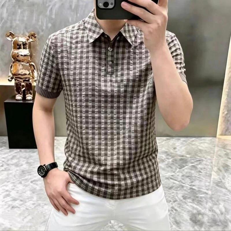 斐柠佳品3格子翻领男士polo衫夏季男士小格子翻领短袖POLO衫
