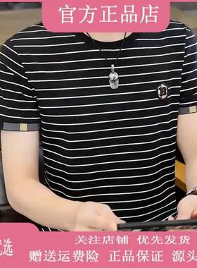 康荣名品轻奢严选夏季新款短袖T恤男休闲圆领条纹打底衫上衣百搭