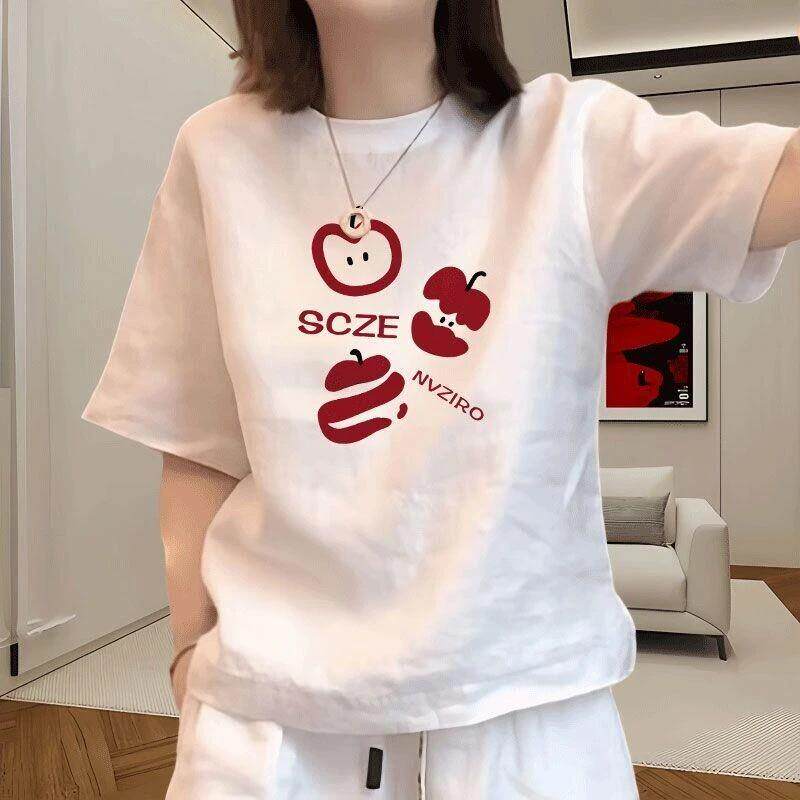 【优质T恤】2026新款夏季韩版字母印花短袖T恤女宽松显瘦纯色上衣