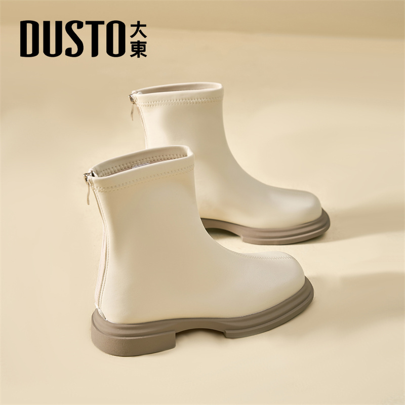 大东官方白色短靴女款2025新款冬季爆款配裙子巨好看韩系靴子女靴