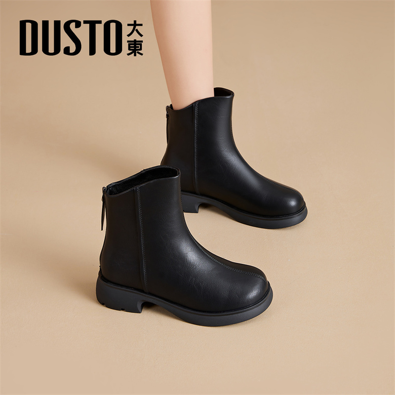 大东加绒黑色巨好看短靴女2025新款冬季粗跟瘦瘦靴英伦风显瘦靴子