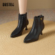 大东官方高跟短靴女2025新款 冬季 洋气小踝靴黑色尖头细跟靴子单靴