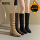 大东官方靴子女堆堆靴2025新款 冬季 加绒长靴美拉德靴子粗跟长筒靴